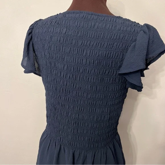 Madewell Flutter Sleeve Smocked Top EUC Size S Navy Blue - Picture 4 of 9
